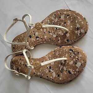 Tory Burch White and Gold Sandals
